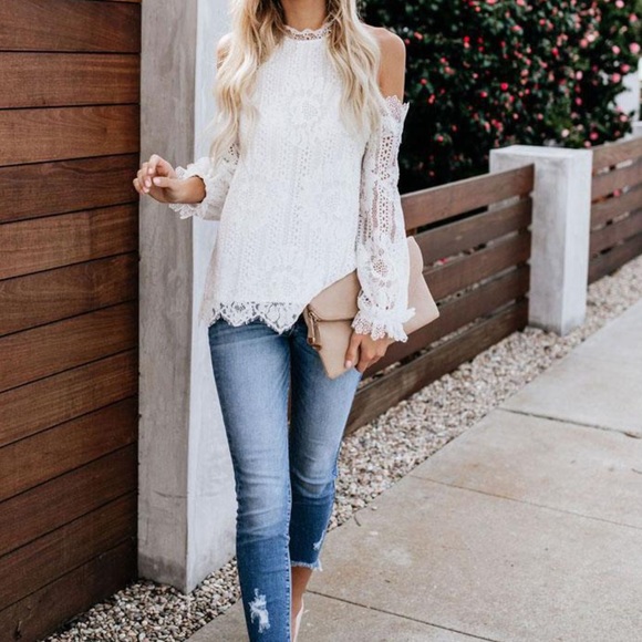 White Lace Long Sleeve Blouse - Picture 2 of 4